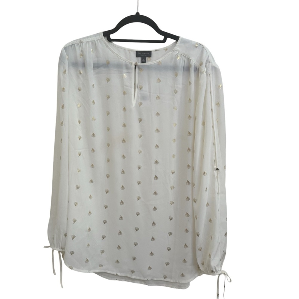 NWT! The Limited Sheer White w/ Gold Blouse w/ open panel sleeves in size Large - Picture 1 of 8